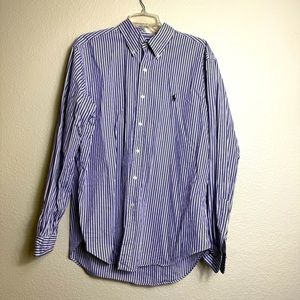Ralph Lauren Men's Button Down Purple/White Stripe Classic Fit Size L Black Pony